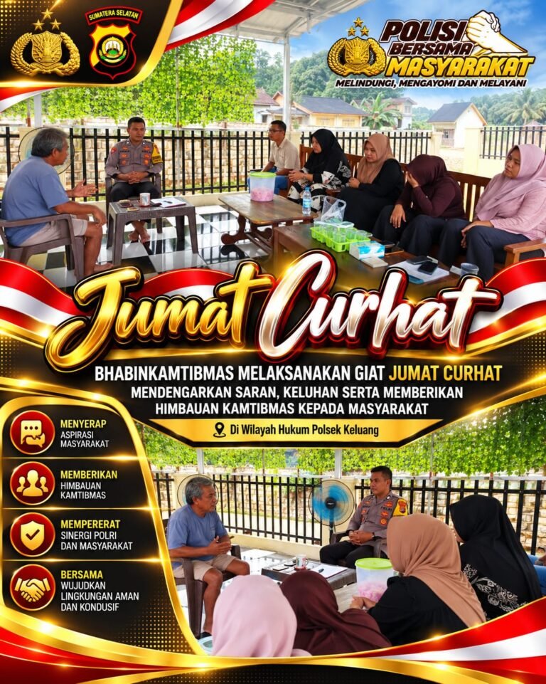 BHABINKAMTIBMAS POLSEK KELUANG GELAR JUM’AT CURHAT, SAMPAIKAN IMBAUAN KAMTIBMAS DAN DENGARKAN ASPIRASI MASYARAKAT DESA TEGAL MULYO